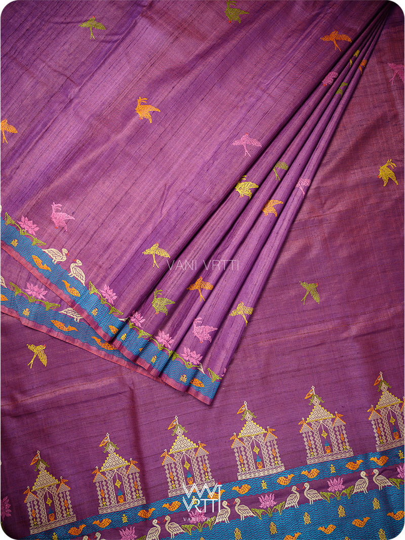 Reddish Purple Chilika Master Weave Exclusive Handspun Tussar Silk Saree
