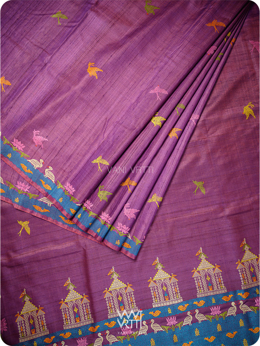 Reddish Purple Chilika Master Weave Exclusive Handspun Tussar Silk Saree