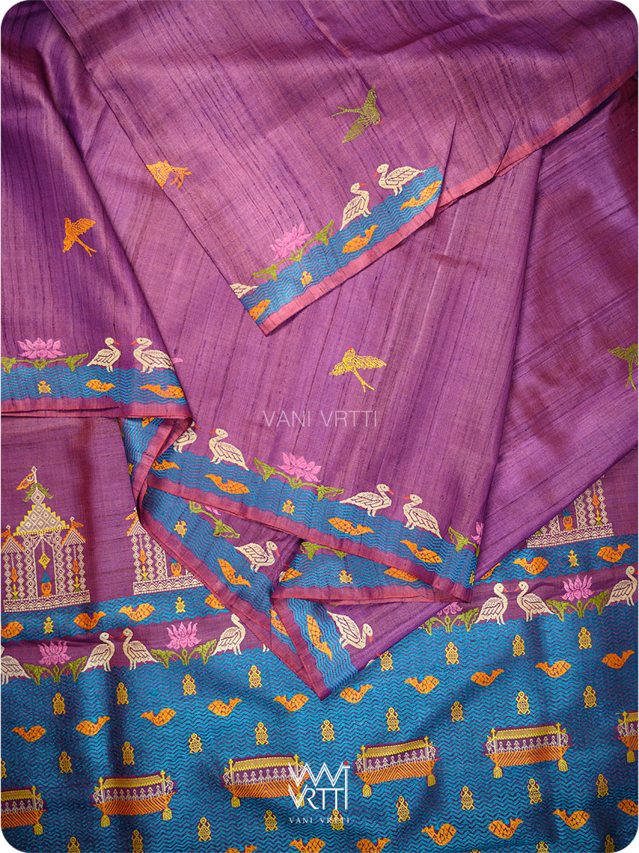 Reddish Purple Chilika Master Weave Exclusive Handspun Tussar Silk Saree