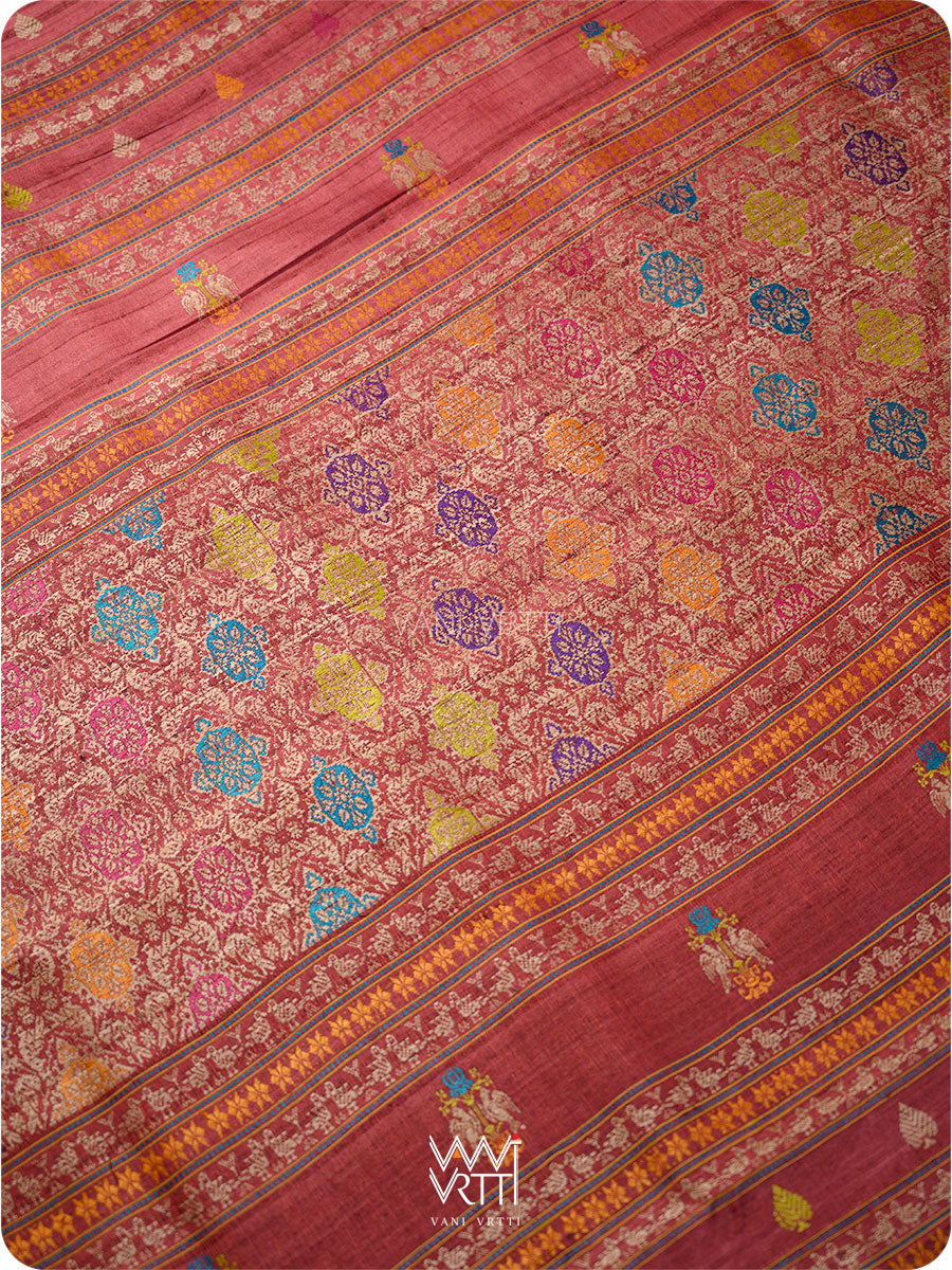 Light Brown Mustard Nightingale Master Weave Exclusive Handspun Tussar Silk Saree