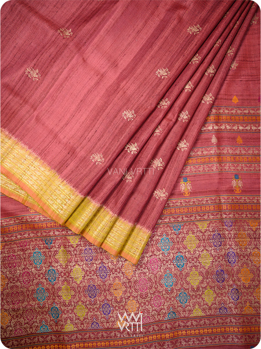 Light Brown Mustard Nightingale Master Weave Exclusive Handspun Tussar Silk Saree