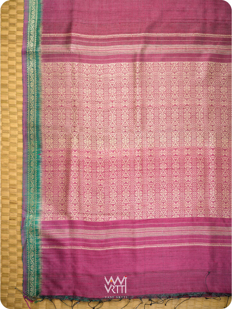 Deep Wine Bottle Green Madhumalati Handspun Tussar Silk Sari