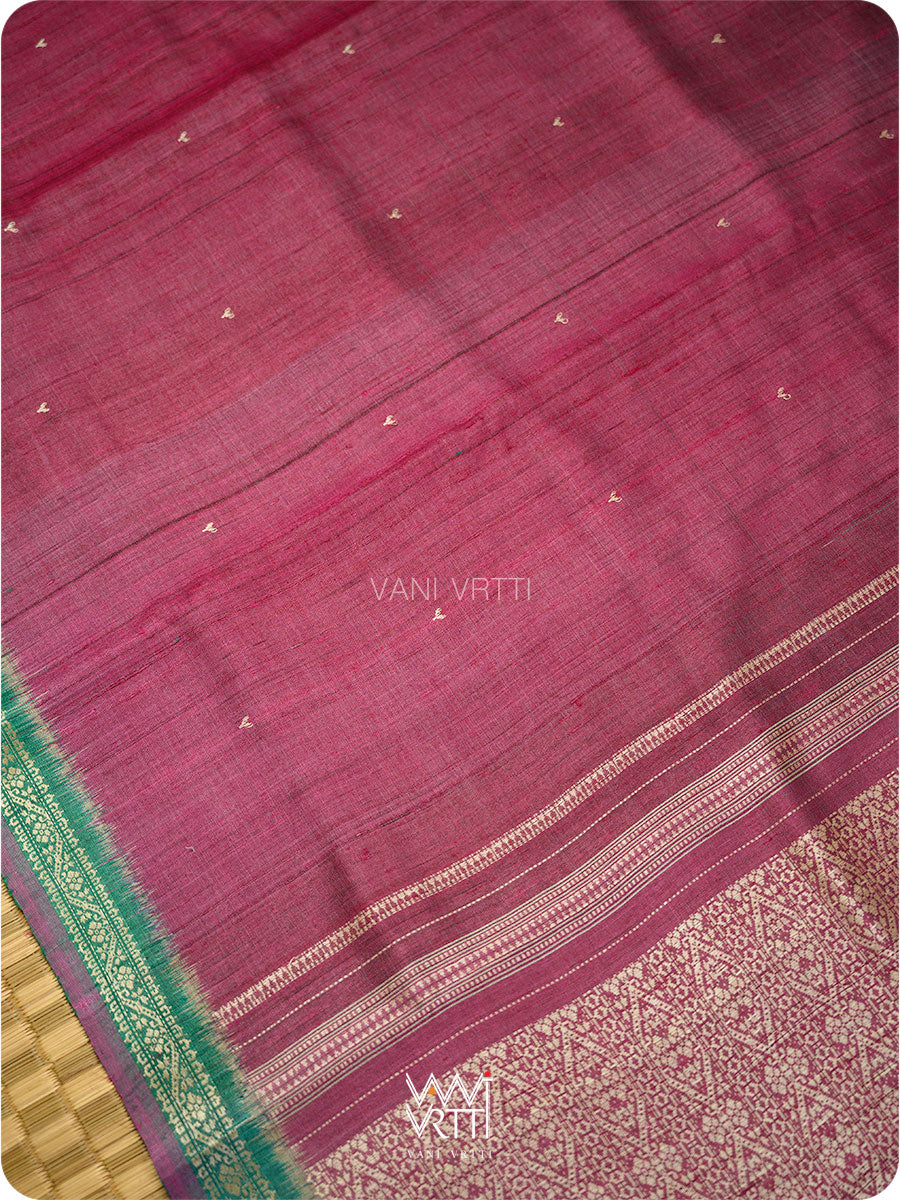 Deep Wine Bottle Green Madhumalati Handspun Tussar Silk Sari