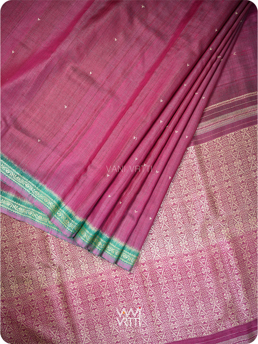 Deep Wine Bottle Green Madhumalati Handspun Tussar Silk Sari