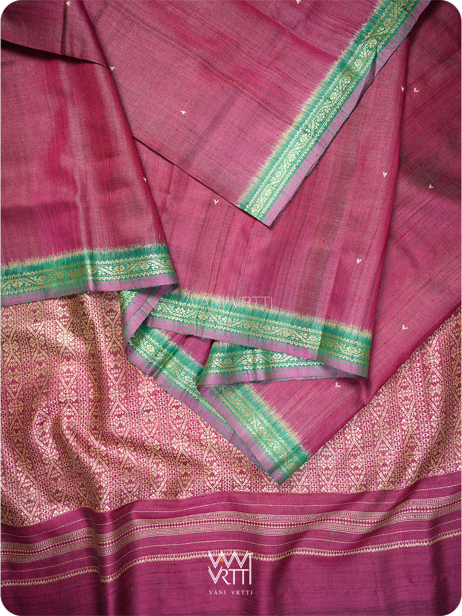 Deep Wine Bottle Green Madhumalati Handspun Tussar Silk Sari