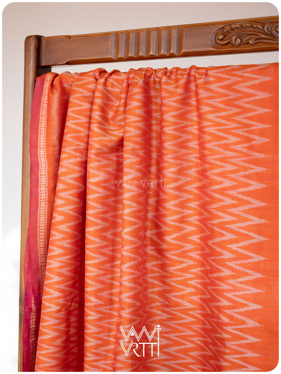 Orange Aziz Ikat Handspun Tussar Silk Saree
