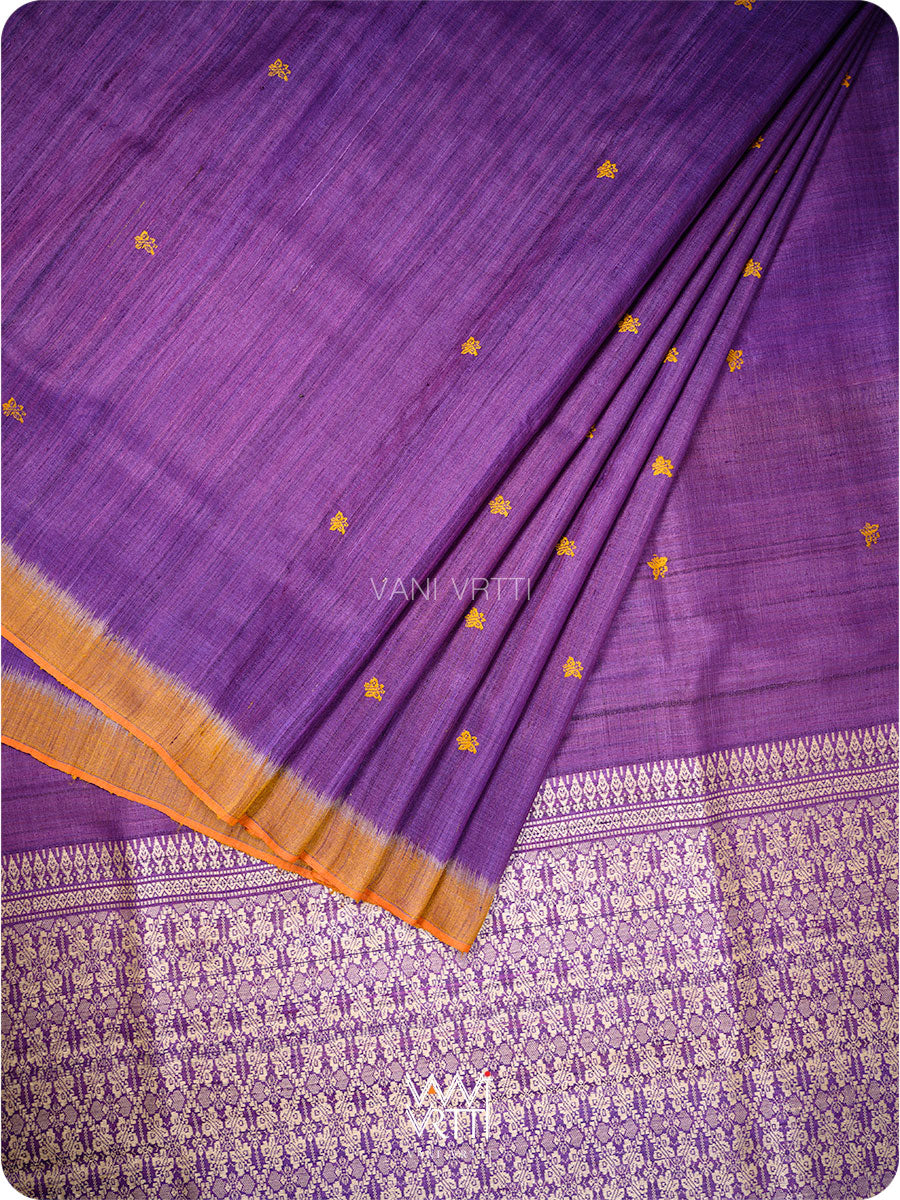 Purple Orange Nabh Butterfly Handspun Tussar Silk Saree