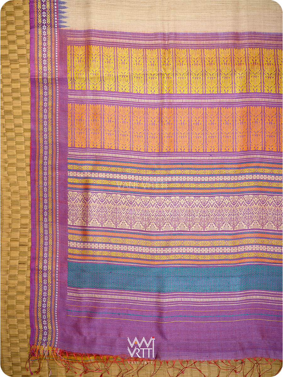 Off White Purple Red Ganga Jamuna Ananta Handspun Tussar Silk Saree