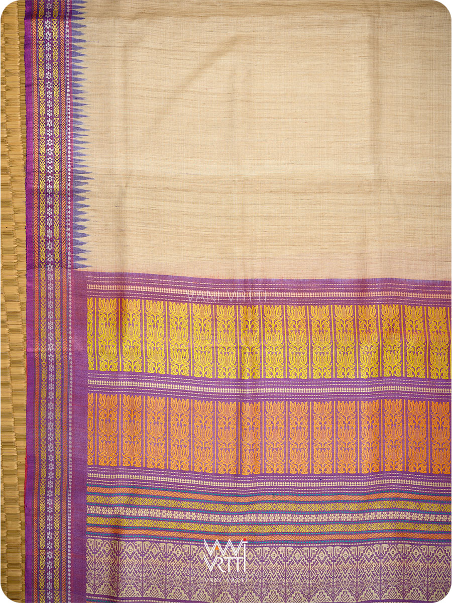 Off White Purple Red Ganga Jamuna Ananta Handspun Tussar Silk Saree