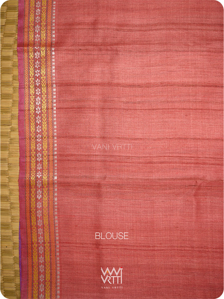 Off White Purple Red Ganga Jamuna Ananta Handspun Tussar Silk Saree