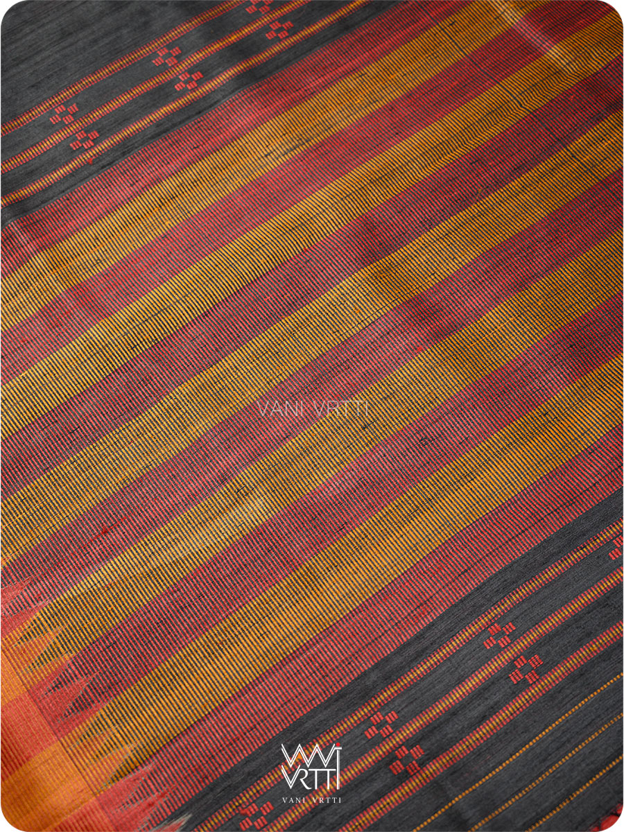 Black Orange Red Sangam Bristi Handspun Tussar Silk Saree