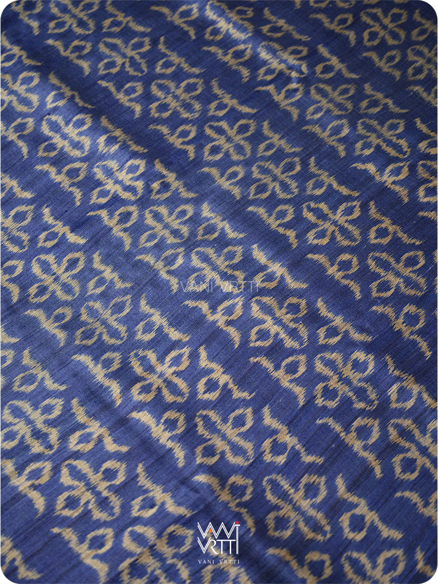 Royal Blue Ashok Phool Ikat Handspun Tussar Silk Saree