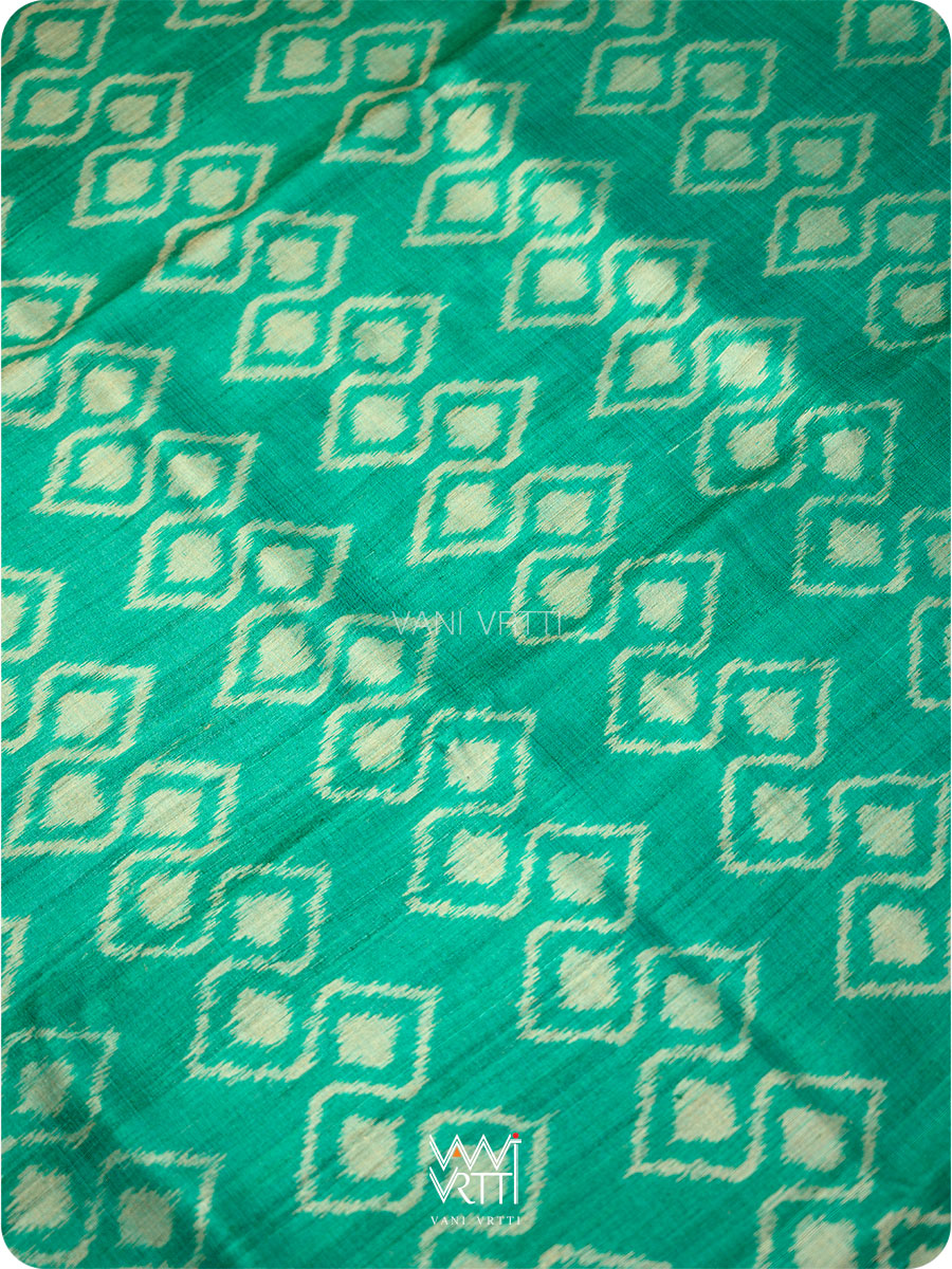 Emerald Green Red Santati Ikat Handspun Tussar Silk Saree