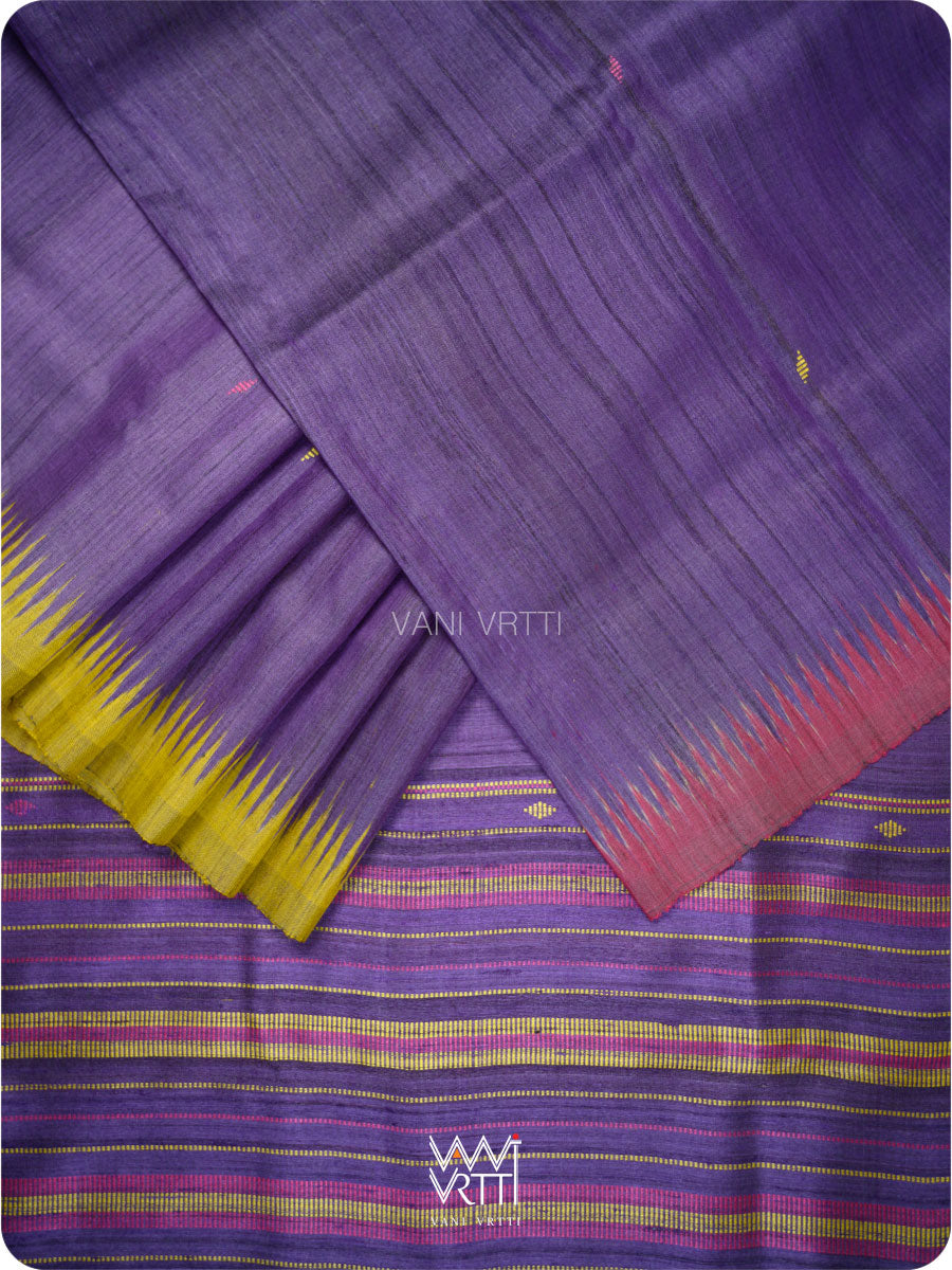 Deep Baingani Lime Green Magenta Ganga Jamuna Kondha Handspun Tussar Silk Saree