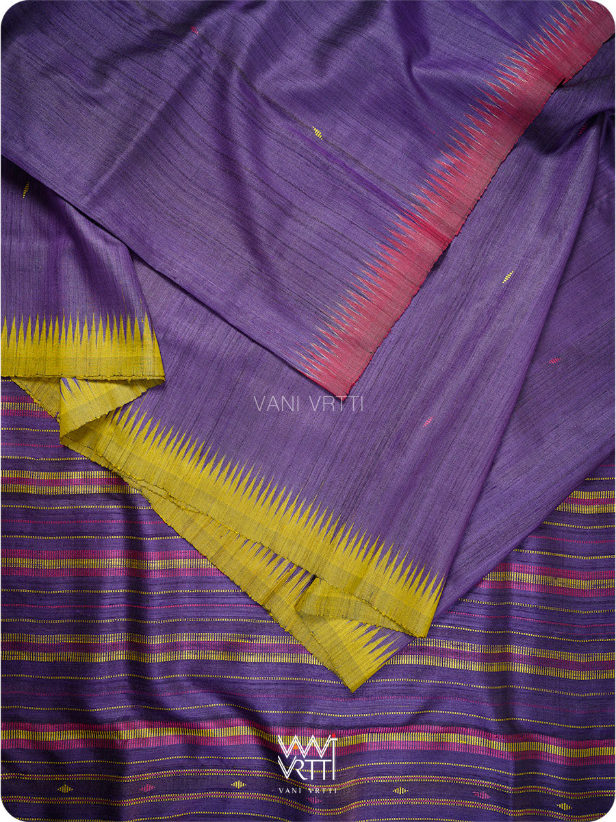 Deep Baingani Lime Green Magenta Ganga Jamuna Kondha Handspun Tussar Silk Saree