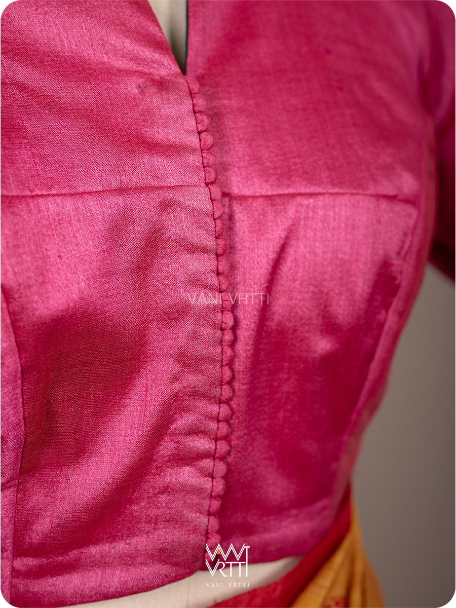 Rani Pink Marigold Plant And Butterflies Hand Embroidery Tussar Silk Blouse
