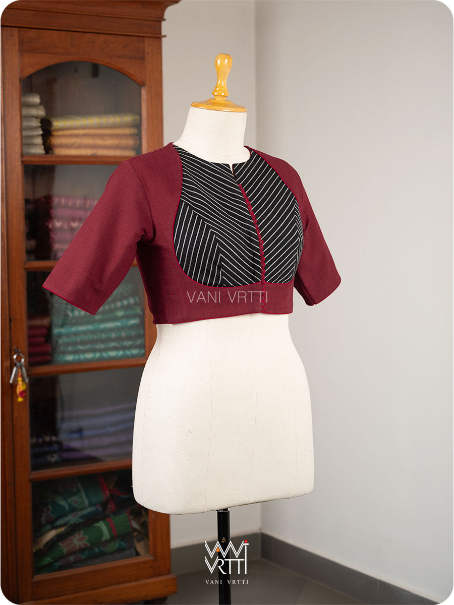 Madder Red Black Stripes Pot Yoke Kotpad Blouse
