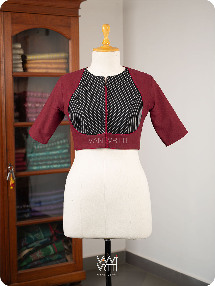 Madder Red Black Stripes Pot Yoke Kotpad Blouse