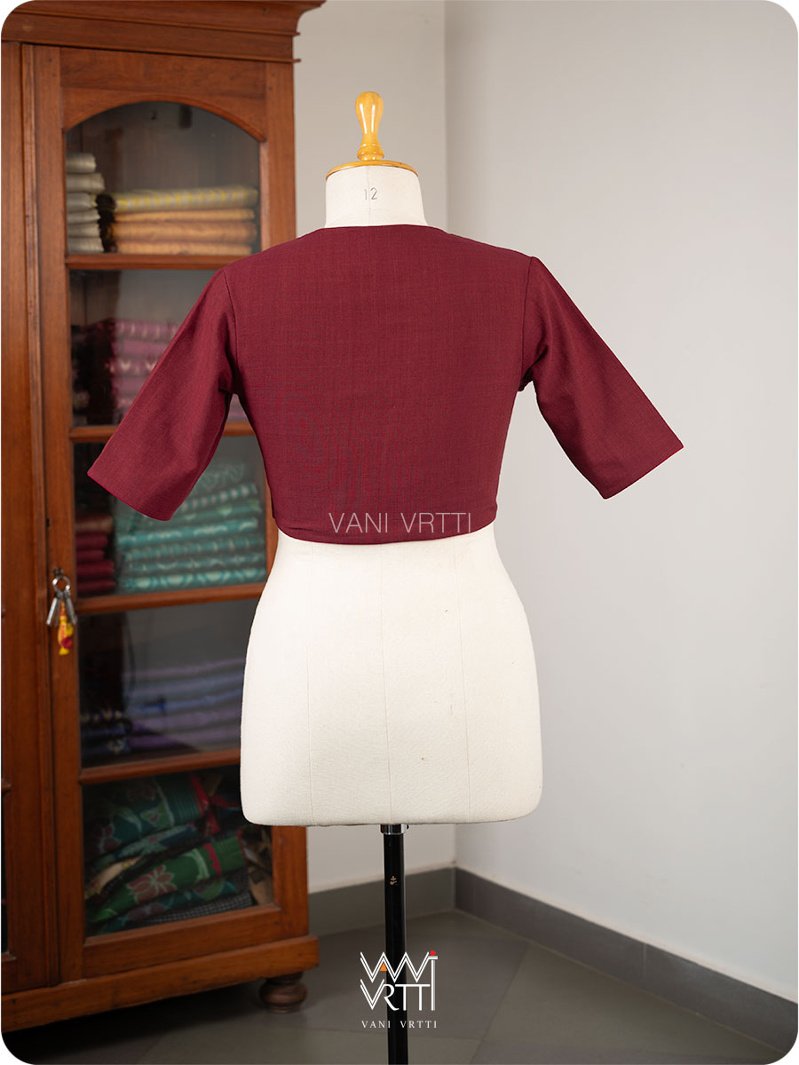 Madder Red Black Stripes Pot Yoke Kotpad Blouse