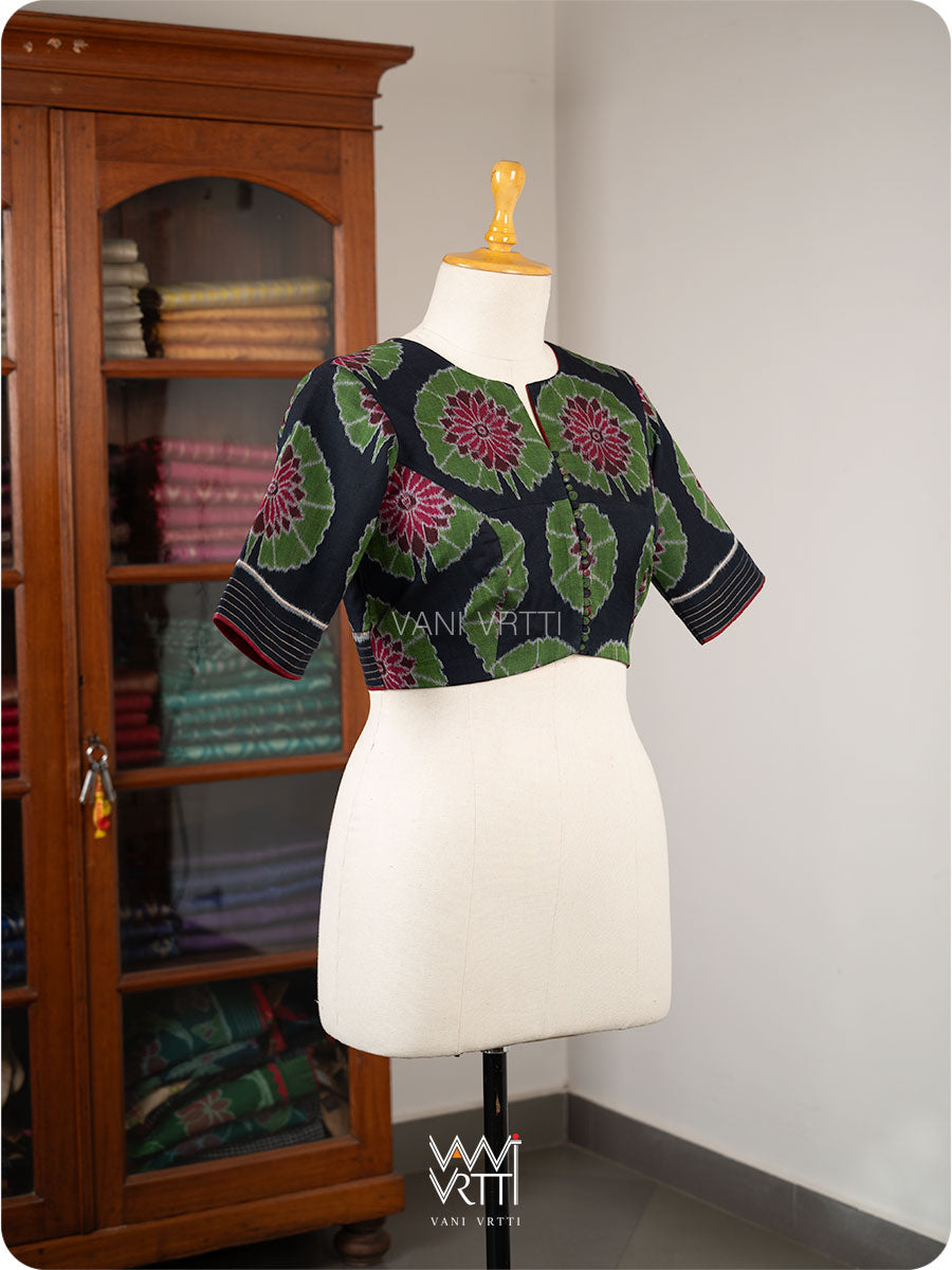 Black Lily Pond Cotton Ikat Blouse