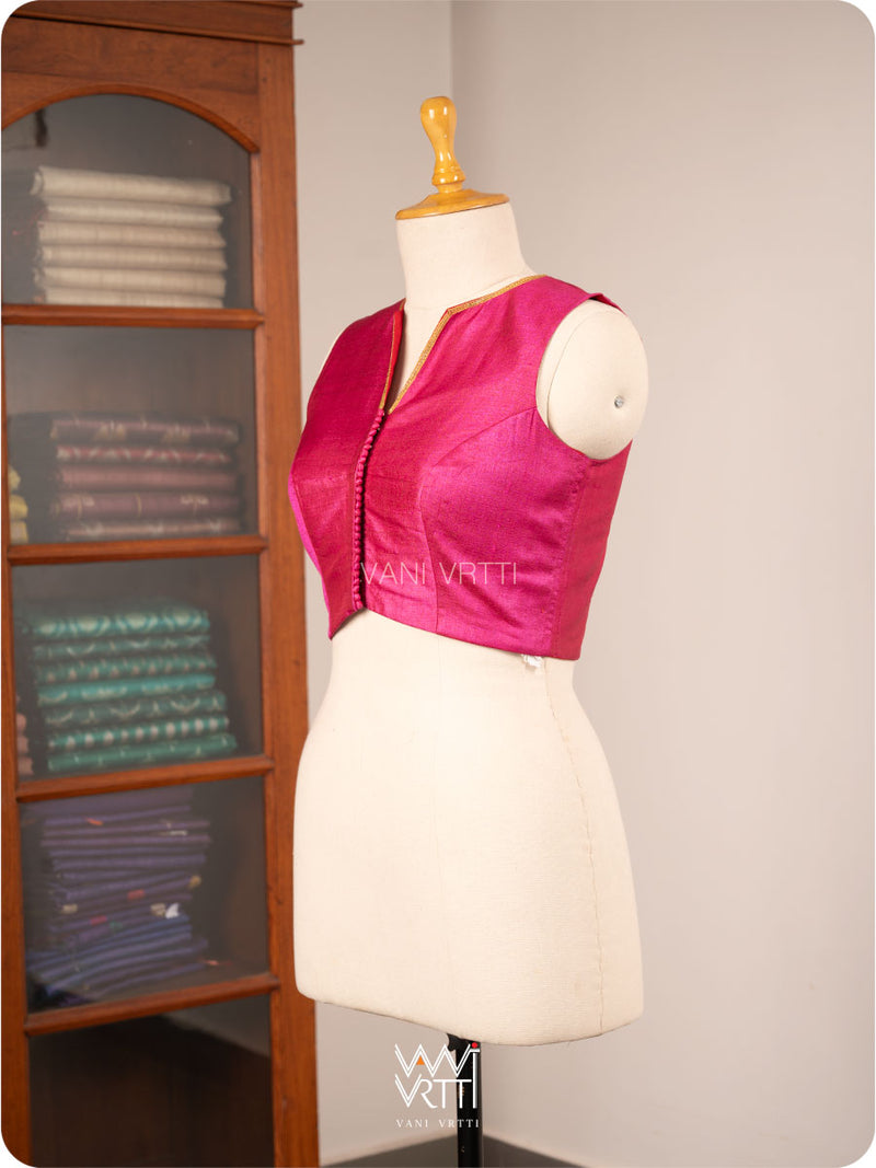 Pink Ashwagandha Flower Plant Zardozi Tussar Silk Blouse