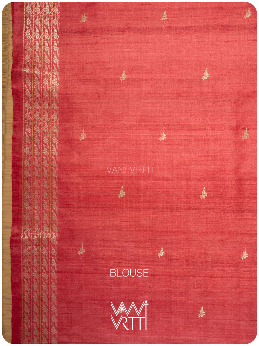 Bottle Green Red Nightingale Master Weave Exclusive Handspun Tussar Silk Saree