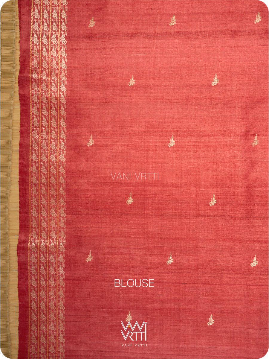 Bottle Green Red Nightingale Master Weave Exclusive Handspun Tussar Silk Saree
