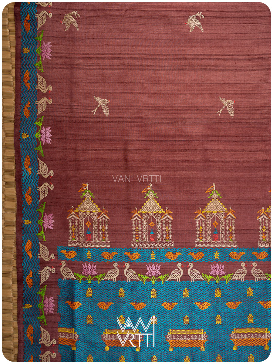 Deep Coffee Chilika Master Weave Exclusive Handspun Tussar Silk Saree
