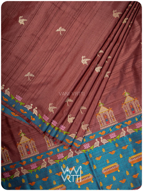 Deep Coffee Chilika Master Weave Exclusive Handspun Tussar Silk Saree