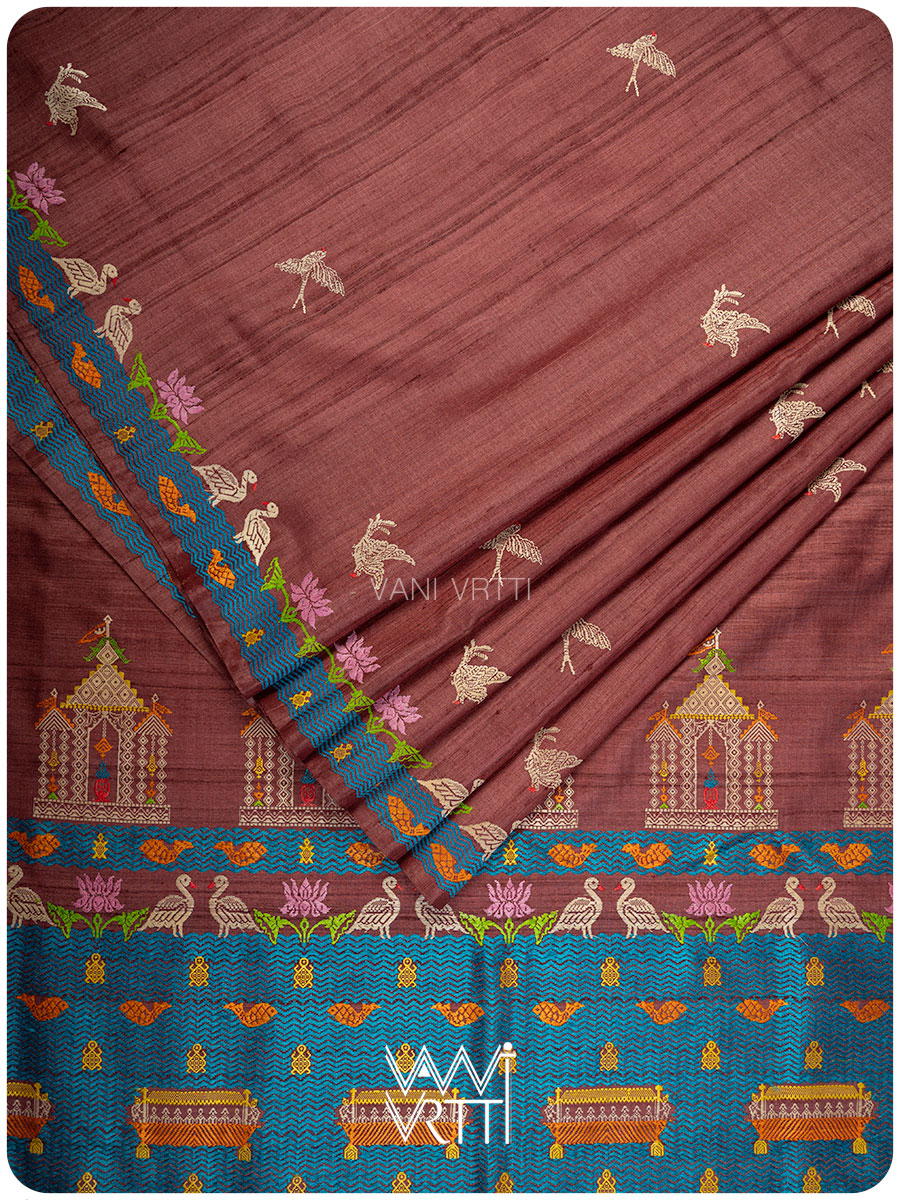 Deep Coffee Chilika Master Weave Exclusive Handspun Tussar Silk Saree