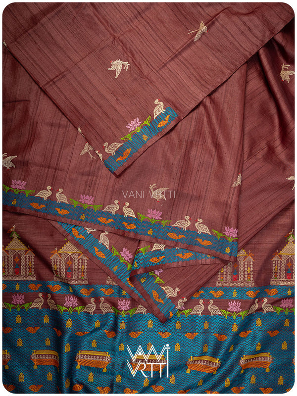Deep Coffee Chilika Master Weave Exclusive Handspun Tussar Silk Saree