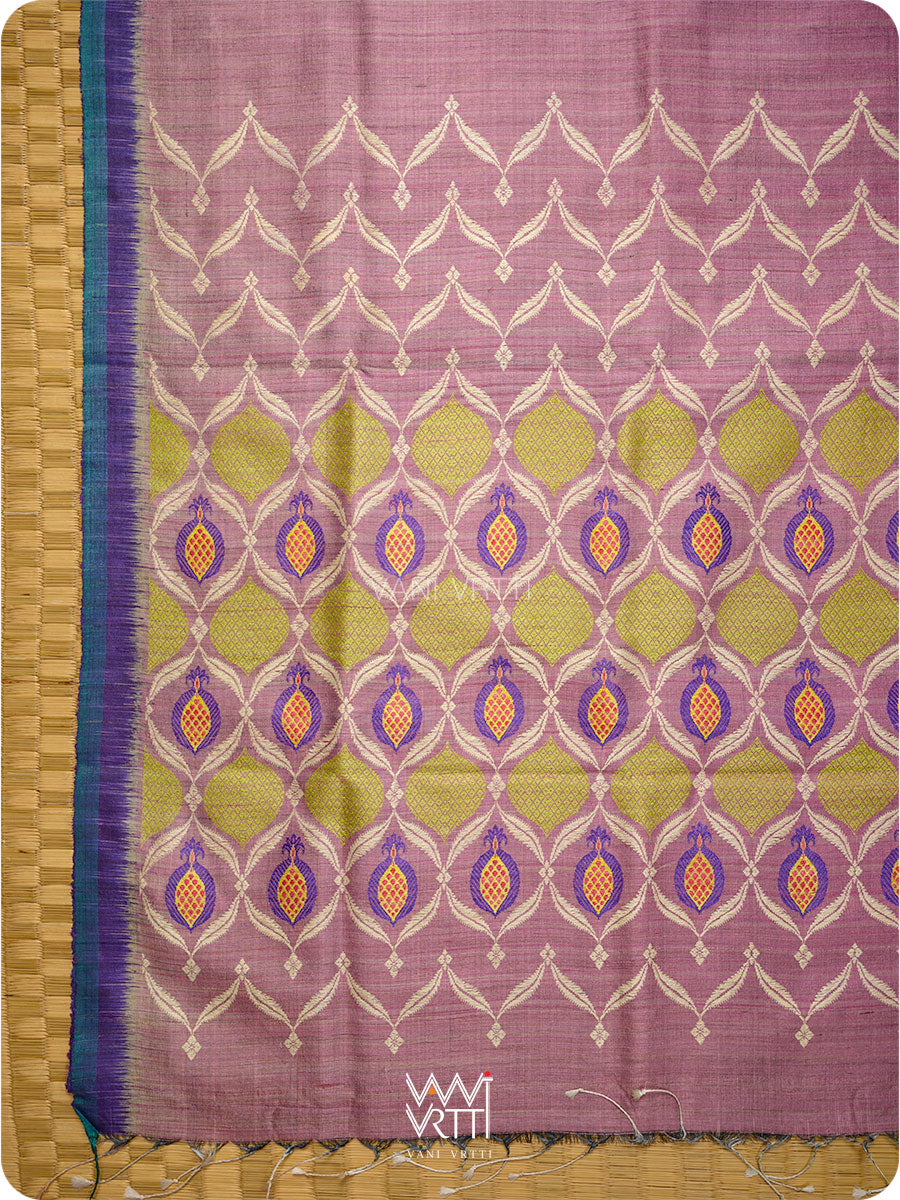 Deep Lilac Pomegranate Jaal Handspun Tussar Silk Saree