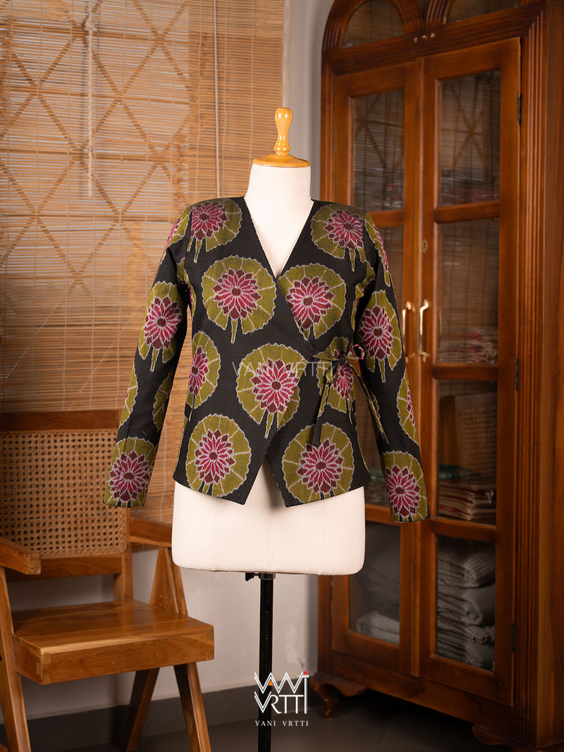 Black Lily Pond Cotton Ikat Reversible Jacket