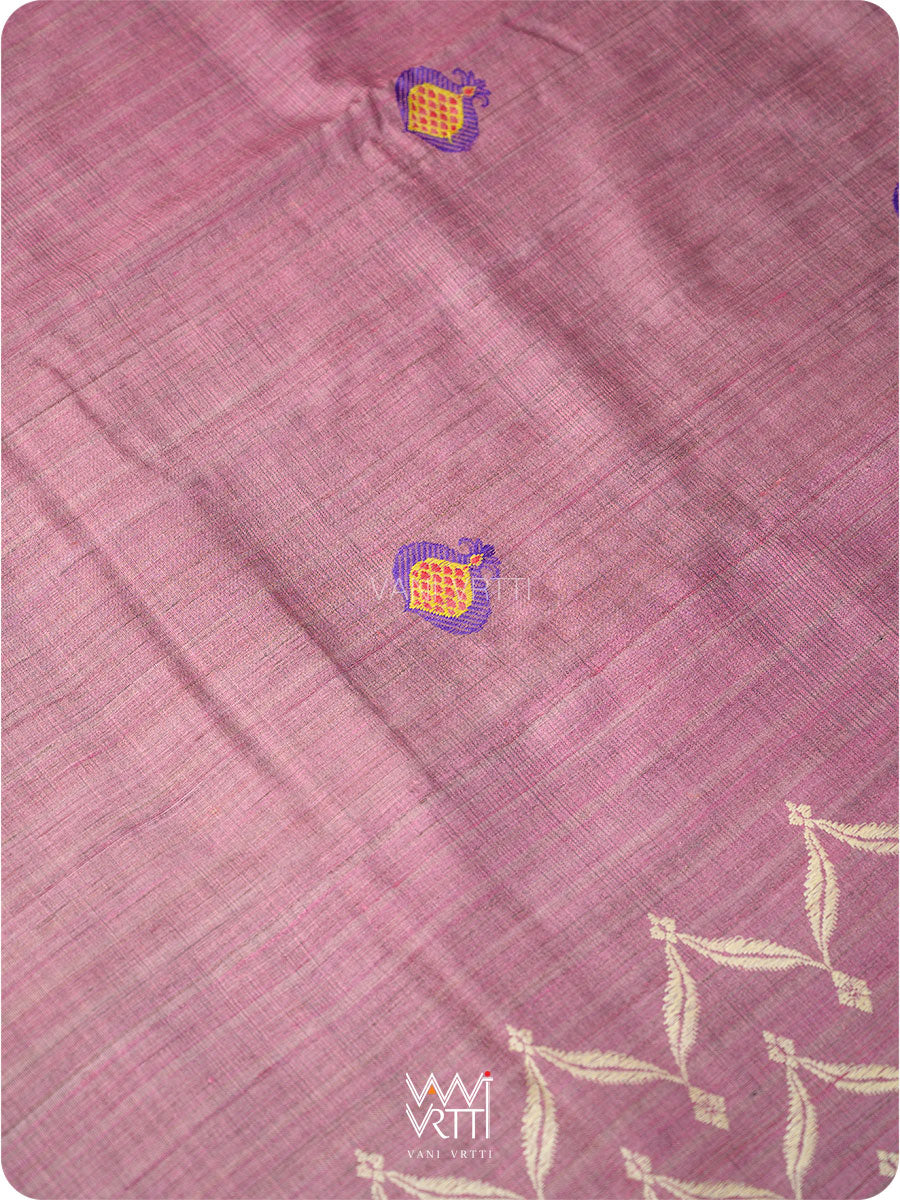 Deep Lilac Pomegranate Jaal Handspun Tussar Silk Saree