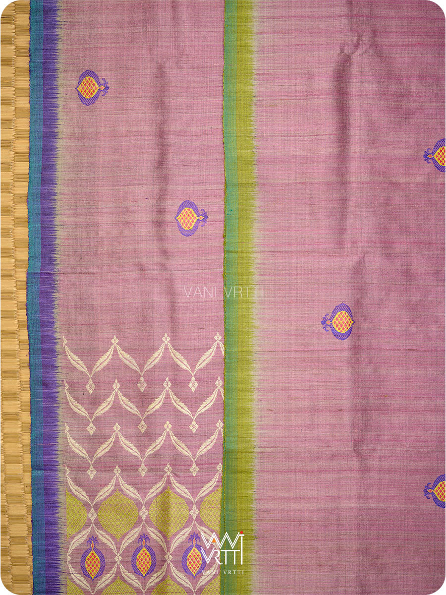 Deep Lilac Pomegranate Jaal Handspun Tussar Silk Saree