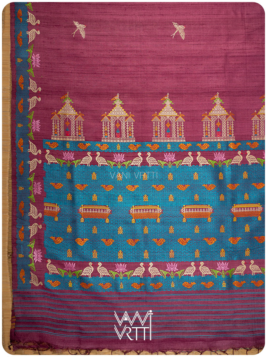 Deep Plum Pink Chilika Master Weave Exclusive Handspun Tussar Silk Saree