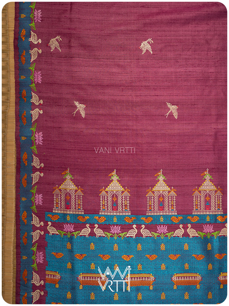 Deep Plum Pink Chilika Master Weave Exclusive Handspun Tussar Silk Saree