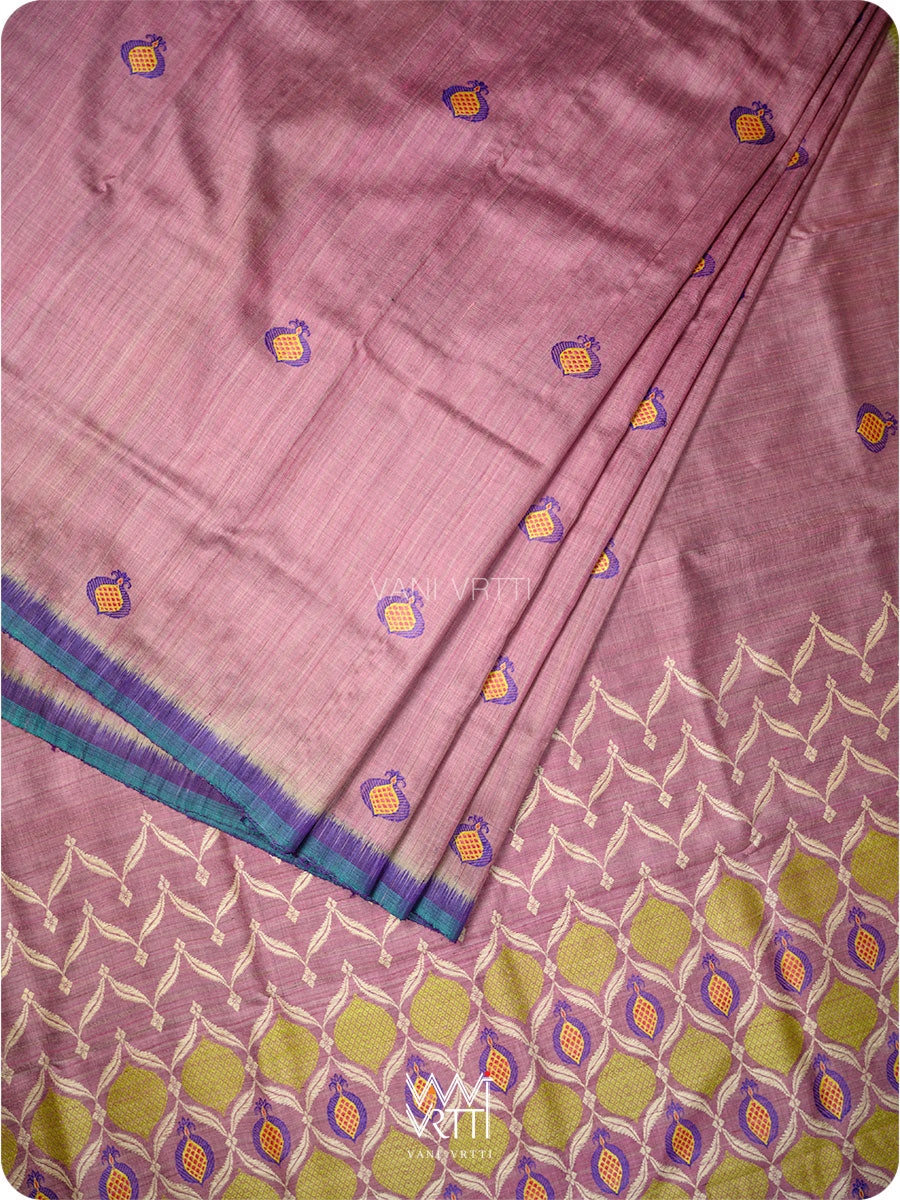 Deep Lilac Pomegranate Jaal Handspun Tussar Silk Saree