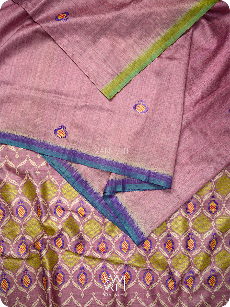 Deep Lilac Pomegranate Jaal Handspun Tussar Silk Saree