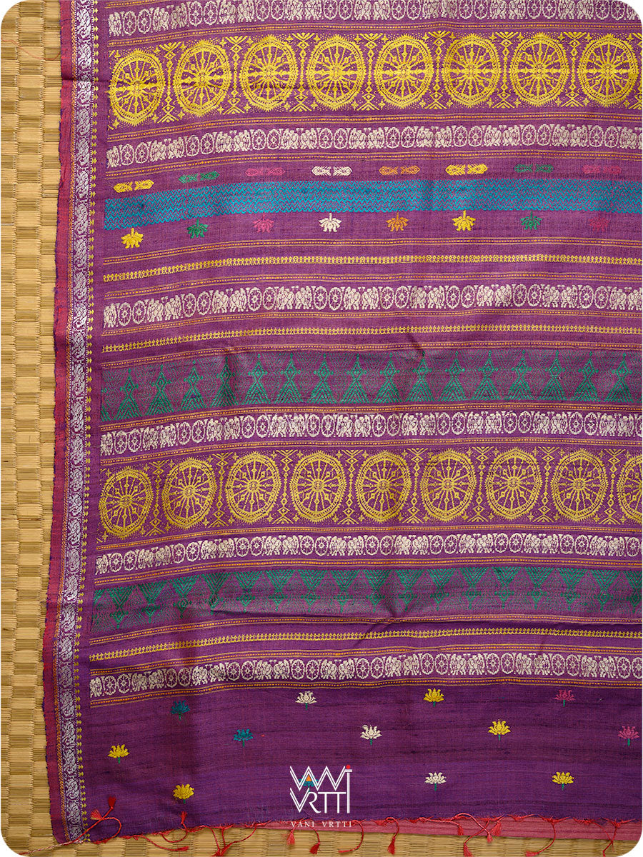 Rose Pink Purple Airavata Konark Double Palla Handspun Tussar Silk Saree
