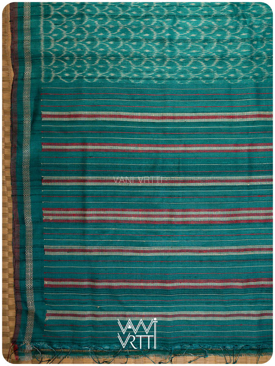 Emerald Green Samudra Lahar Ikat Handspun Tussar Silk Saree