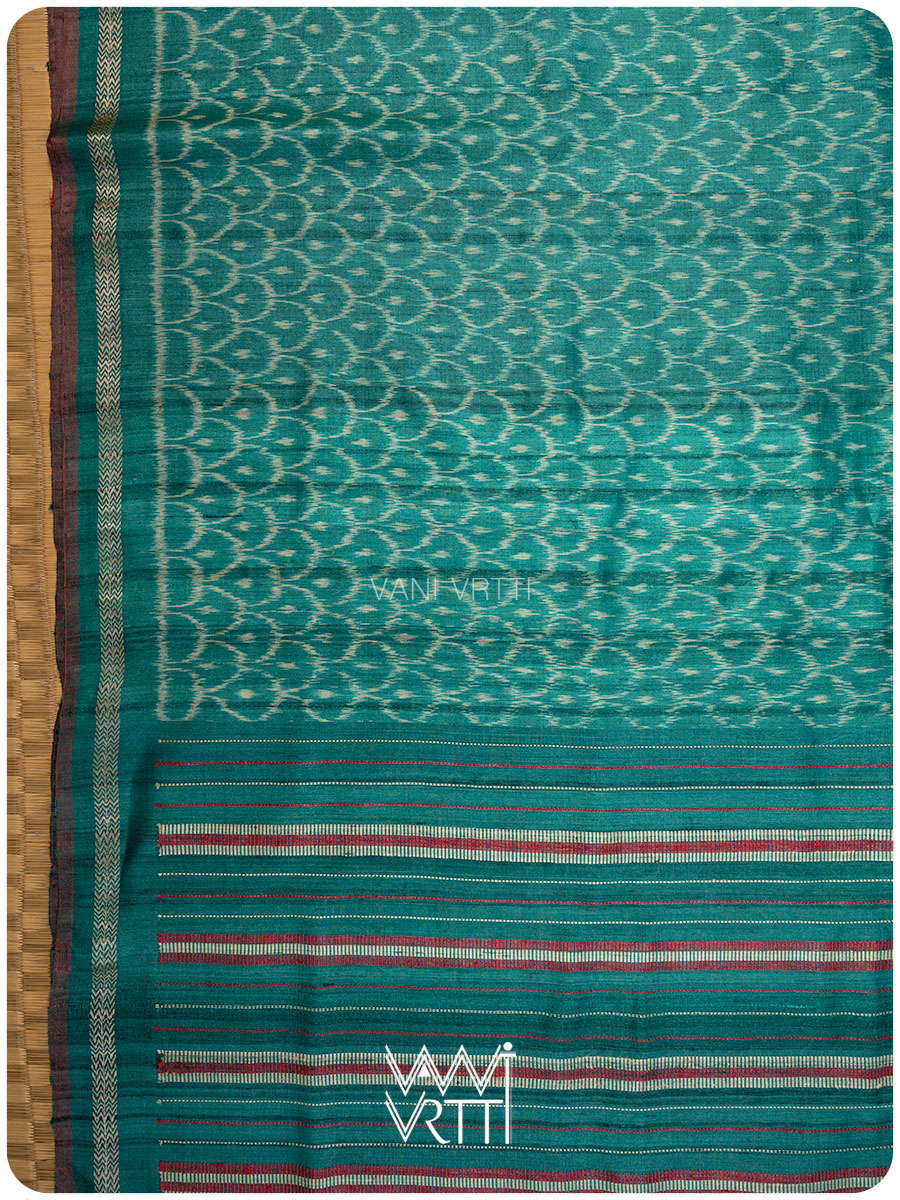 Emerald Green Samudra Lahar Ikat Handspun Tussar Silk Saree
