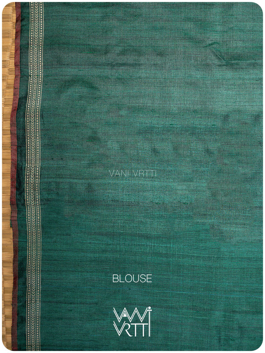 Bottle Green Chrysanthemum Master Weave Designer Handspun Ikat Tussar Silk Sari