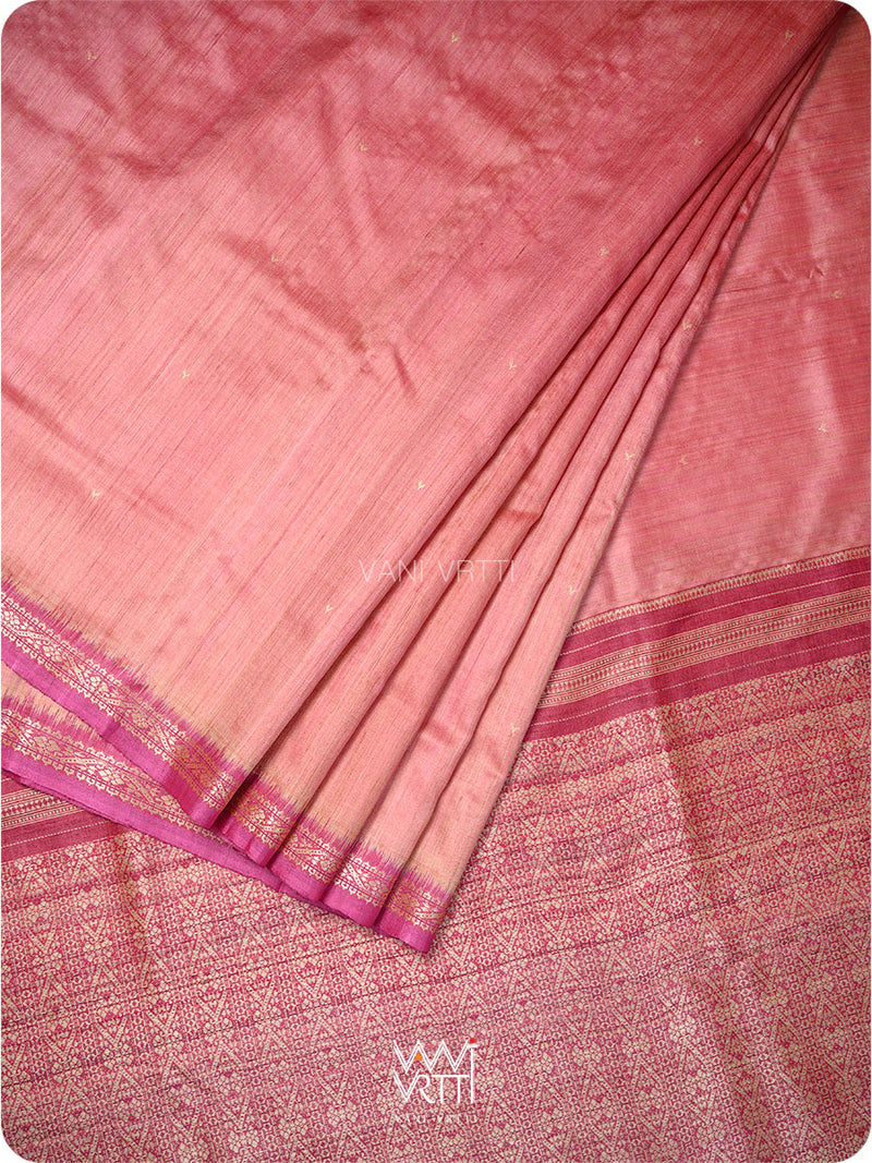 Rose Pink Purple Madhumalati Handspun Tussar Silk Saree