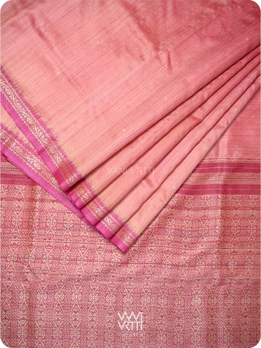 Rose Pink Purple Madhumalati Handspun Tussar Silk Saree