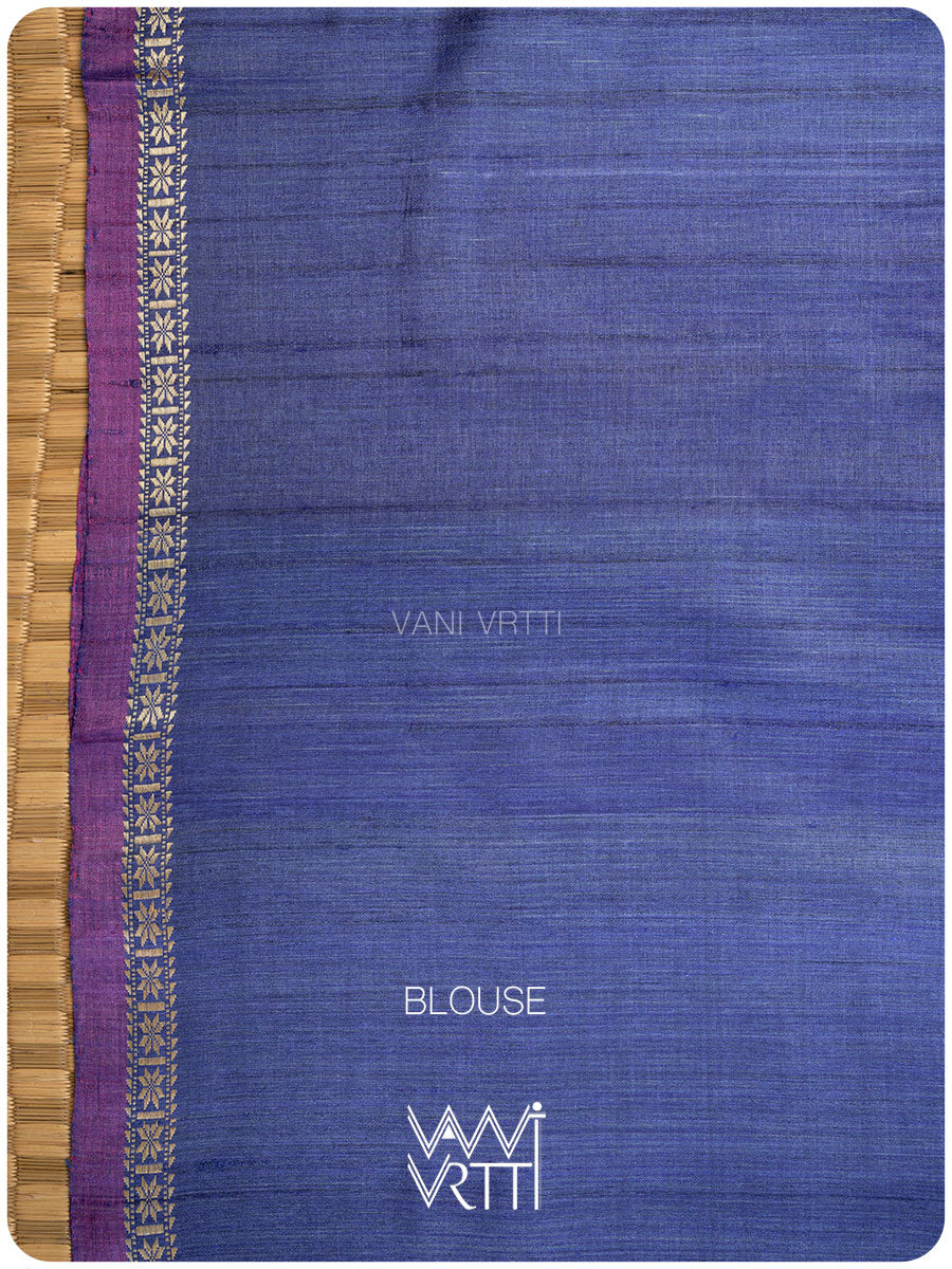 Royal Blue Aziz Ikat Handspun Tussar Silk Saree