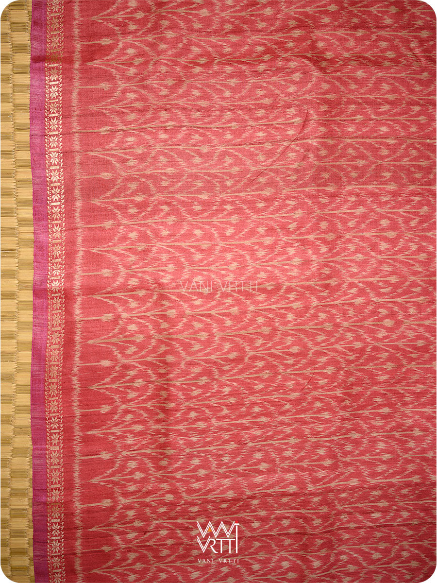 Red Iris Ikat Handspun Tussar Silk Sari
