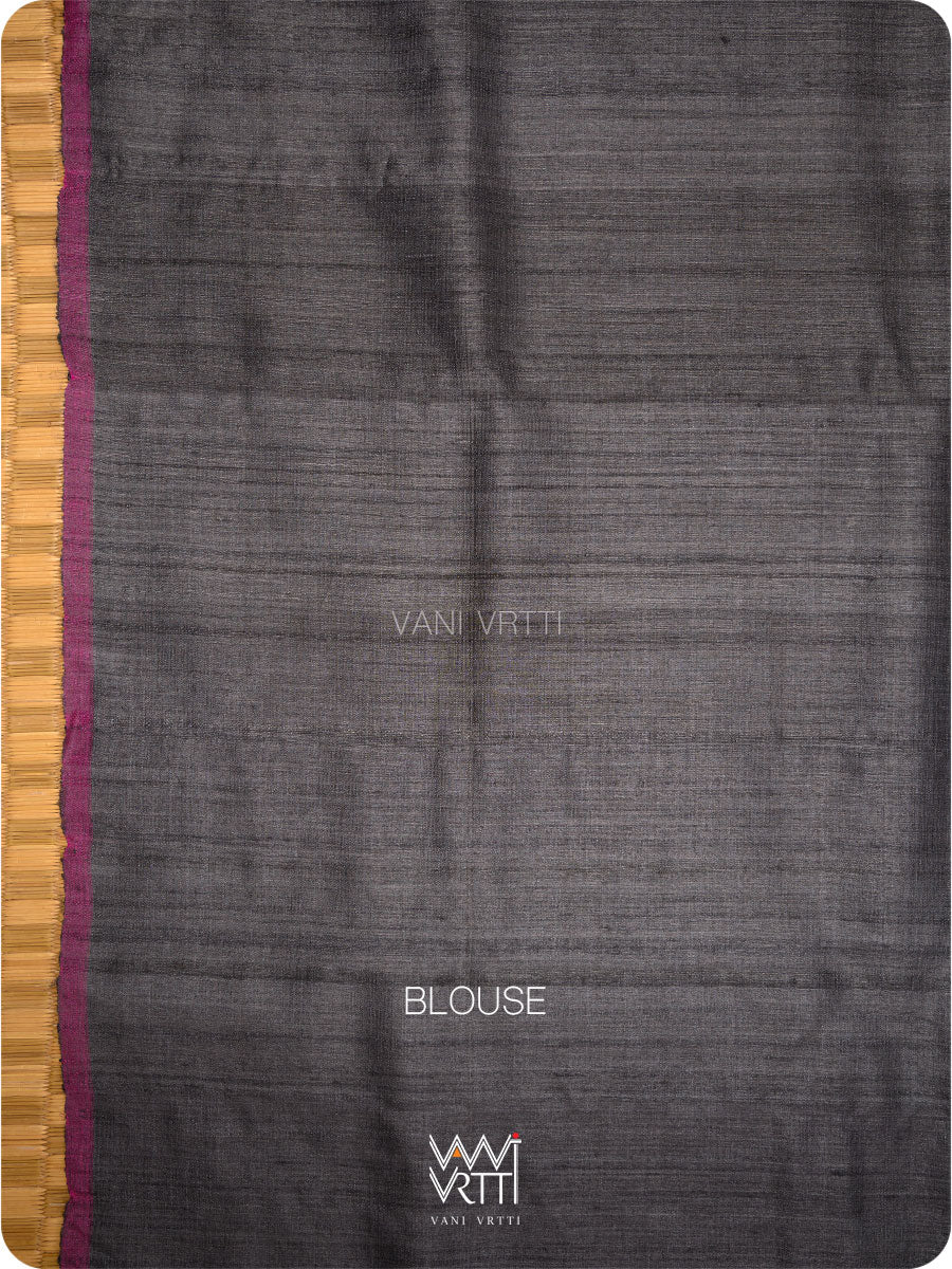 Black Tirsha Ikat Handspun Tussar Silk Saree