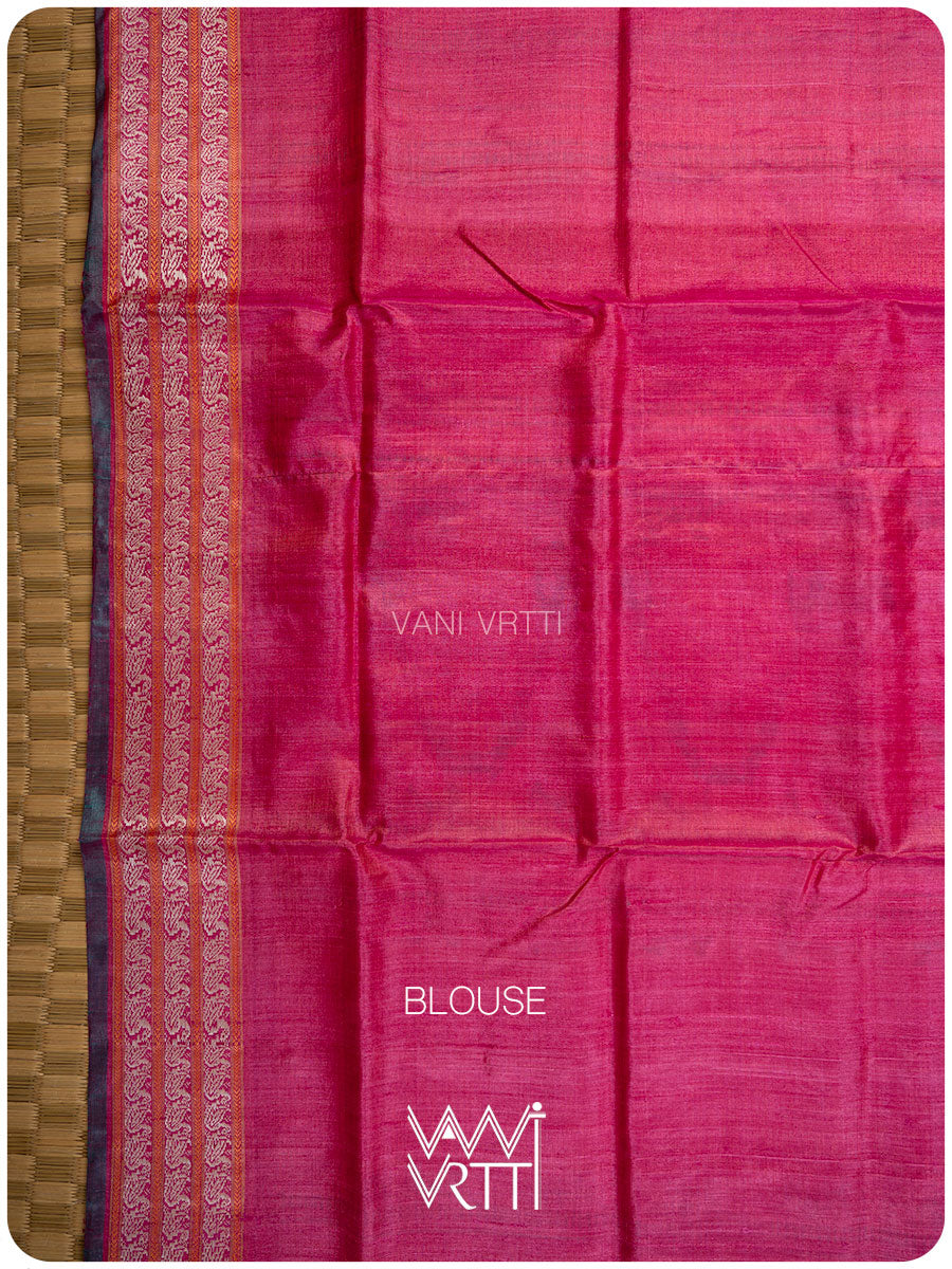 Chikoo Yellow Pani Lata Master Weave Exclusive Handspun Tussar Silk Saree