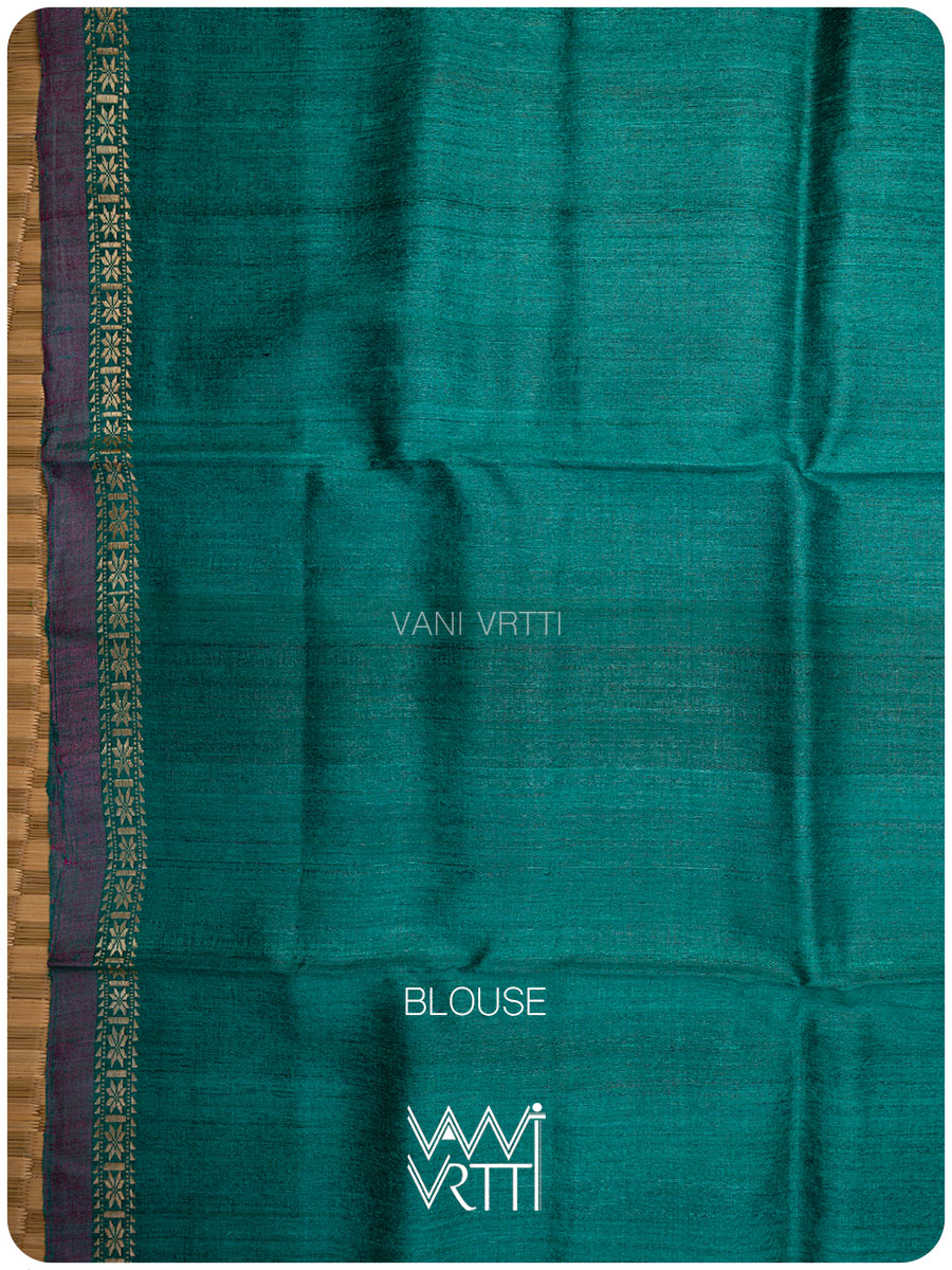 Emerald Green Kadamba Ikat Handspun Tussar Silk Saree
